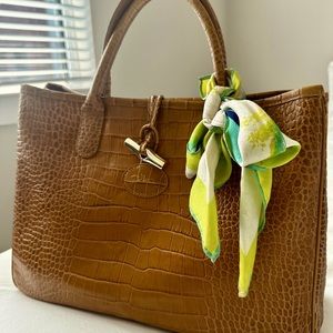 Longchamp Tan Brown Roseau Croc Embossed Leather Tote Bag